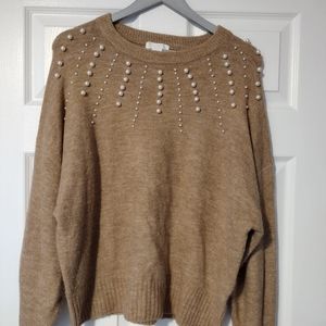 NY&Co Camel Color Sweater with Pearl Beading